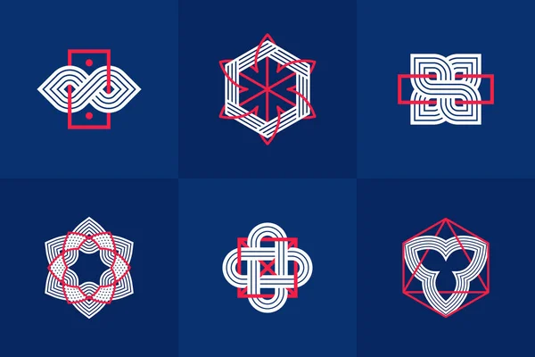 Intertwined Lines Vintage Style Icons Collection Abstract Geometric Linear Symbols — Stockvektor