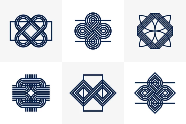 Intertwined Lines Vintage Style Icons Collection Abstract Geometric Linear Symbols — Stock Vector