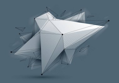 Düşük polyester soyut form, vektör gelecekteki şekil tasarımı çokgen sanat, boyutsal geometrik dinamik tema, ağ çizgileri.