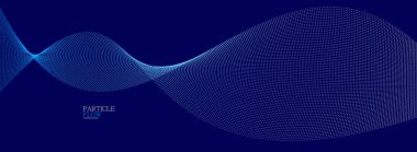 Hareket eden mavi noktalar karanlık vektör soyut arkaplan, parçacıklar dizi dalgalı akış, hareket, teknoloji ve bilim illüstrasyonundaki eğri çizgiler.