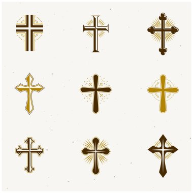 Dini amblem seti haçlar. Hanedan arması, vintage vektör logolar toplama.