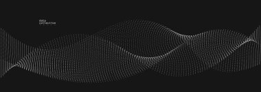 Koyu gri hava parçacıkları akış vektör tasarımı, dalgalı noktalar dizisi ile soyut arkaplan, dijital fütüristik çizim, nano teknoloji teması.