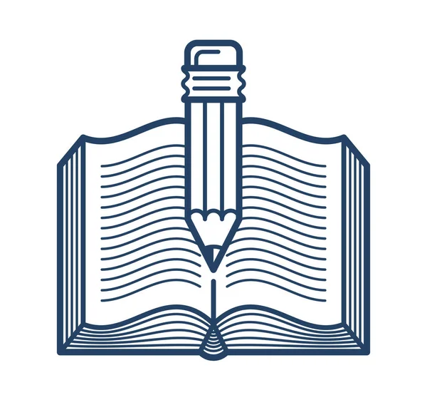 Otwarta Książka Wektorem Ołówka Ikona Liniowa Edukacja Biblioteka Literatury Naukowej — Wektor stockowy