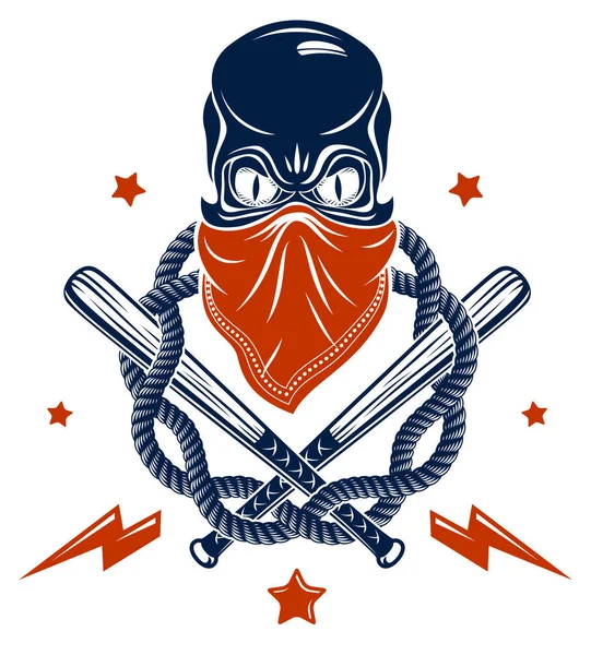 Logo Gangster Emblem Nebo Tetování Agresivní Lebka Baseballové Pálky Další — Stockový vektor