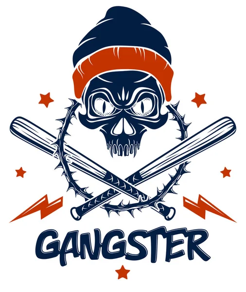 Tatuaje Criminal Emblema Logotipo Pandillas Con Bates Béisbol Agresivos Otras — Vector de stock