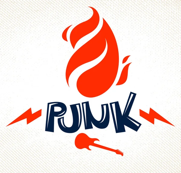 Flames Relâmpago Parafuso Digitação Emblema Vetor Rock Logotipo Rock Roll — Vetor de Stock