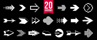 Ok sembolleri farklı şekiller, stiller ve kavramlar, simgeler veya logo oluşturma için imleçler, tek renk tek renk logot tipleri.