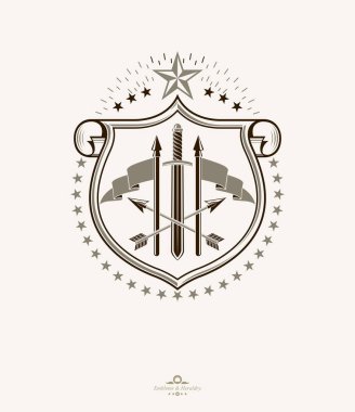 Dekoratif elementlerle yapılmış vektör heraldik işaret, klasik görkemli amblem.