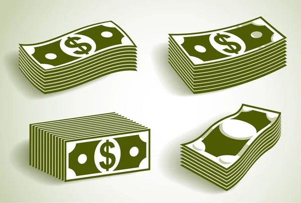 Cash Money Dollar Banknote Stack Vector Simplistic Illustration Set Icon — Stock Vector