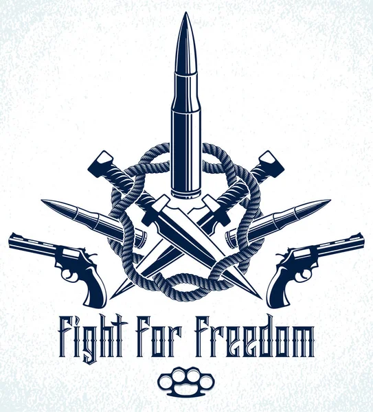 Emblema Vectorial Balas Pistolas Revolución Guerra Logotipo Tatuaje Con Muchos — Vector de stock