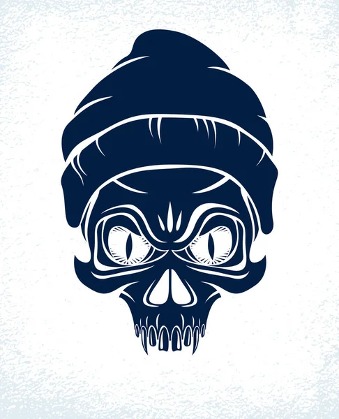 Urban Stylish Skull Vector Logo Icon Aggressive Criminal Scull Tattoo — Stock Vector