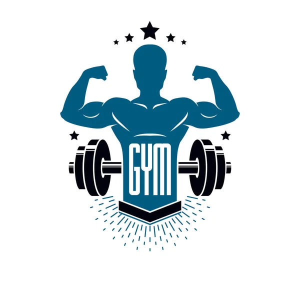Musculação Levantamento Peso Ginásio Logotipo Modelo Esporte Retro Estilizado Emblema — Vetor de Stock
