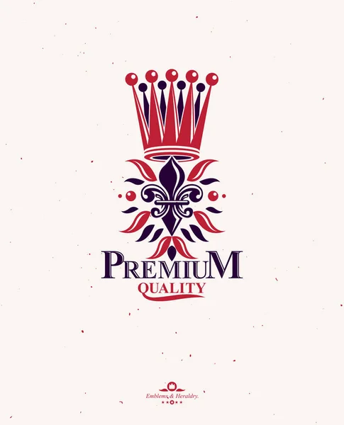 Emblema Colorato Vittoriano Composto Fiore Giglio Corona Monarca Elemento Design — Vettoriale Stock