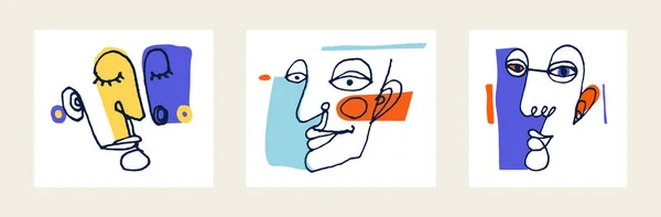 Conjunto Retratos Vectores Faciales Abstractos Cabeza Hombre Arte Abstracción Obra — Vector de stock