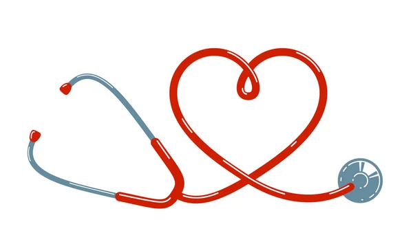 Kalp Şekilli Steteskop Vektörü Basit Simgesi Beyaz Arkaplan Kardiyoloji Teması — Stok Vektör