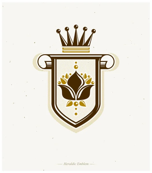 Heraldiska Vapen Dekorativa Emblem Med Lilja Blomma Och Karaff Eko — Stock vektor