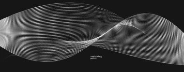 Akan parçacık dalgası vektör soyut arkaplan, kıvrımlı çizgiler siyah rahatlatıcı illüstrasyon üzerinde hareket eden noktalar, resim gibi duman.