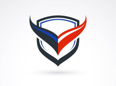 Kalkan logo vektörü, mühimmat koruma sembolü, antivirüs veya spor teması, sigorta veya garanti.