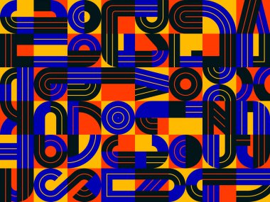 Soyut dikişsiz arkaplan, modaya uygun renkli çizgili modelde vektör geometrik döşeme deseni, modern tasarım sanatsal kompozisyonu.