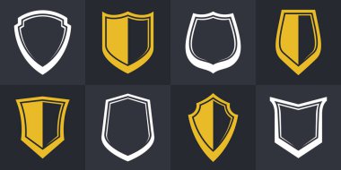 Klasik kalkan koleksiyonu vektör tasarım elementleri, savunma ve güvenlik simgeleri, boş ve boş cephane amblemi koleksiyonu.