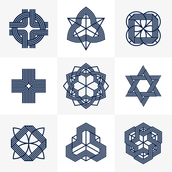 Intertwined Lines Vintage Style Icons Collection Abstract Geometric Linear Symbols — ストックベクタ