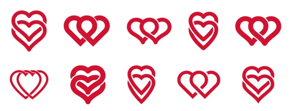 Διπλό Δύο Καρδιές Διάνυσμα Εικονίδια Λογότυπα Που Γάμος Και Ζευγάρι — Διανυσματικό Αρχείο
