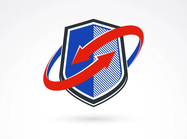 Schild Mit Pfeilen Logo Vektor Munitionsschutzsymbol Antivirus Oder Sport Thema — Stockvektor