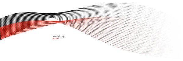 流れる粒子の波 運動中のドットの曲線 赤と黒の静かで柔らかい画像と滑らかでリラックスした形状ベクトル抽象的な背景 — ストックベクタ