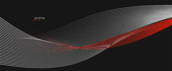 Wave Flowing Vanishing Particles Vector Abstract Background Red Black Curvy — Stock vektor