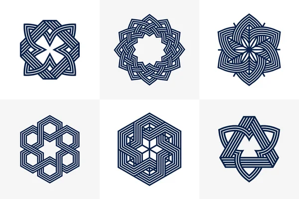 Soyut Geometrik Doğrusal Semboller Vektör Seti Logo Oluşturma Için Grafik — Stok Vektör