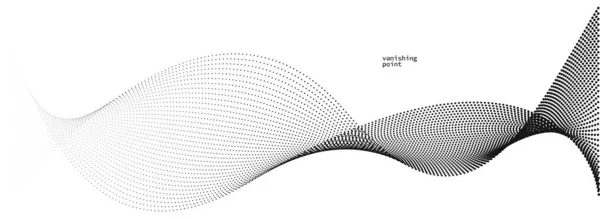 摘要背景矢量图解 曲线线运动中的点 颗粒流波隔离 单色黑白图解 — 图库矢量图片
