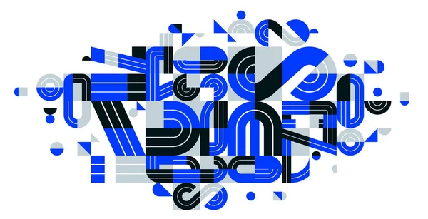 ダイナミックな乱雑な抽象的なベクトルデザイン構成 青の最小限のライン現代美術 スタイリッシュな幾何学的要素 白の上に隔離された — ストックベクタ