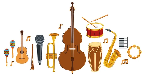 Concepto Banda Música Jazz Diferentes Instrumentos Vector Ilustración Plana Aislado — Archivo Imágenes Vectoriales