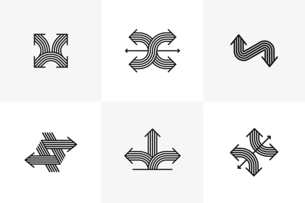 Conceito Setas Vetor Logotipos Conjunto Isolado Flechas Duplas Símbolo Pictogramas — Vetor de Stock