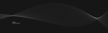 Gri soyut arkaplan, siyah üzerinde akmakta olan parçacıkların vektör dalgası, hareket halindeki kıvrımlı noktalar, teknoloji ve bilim teması, hava ve kolaylıkla fütüristik illüstrasyon.