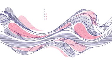 Soyut oryantal Japon sanat vektörü arka planı, geleneksel tarz tasarımı, dalgalı şekiller ve dağlık arazi, deniz hatları gibi akışkan..