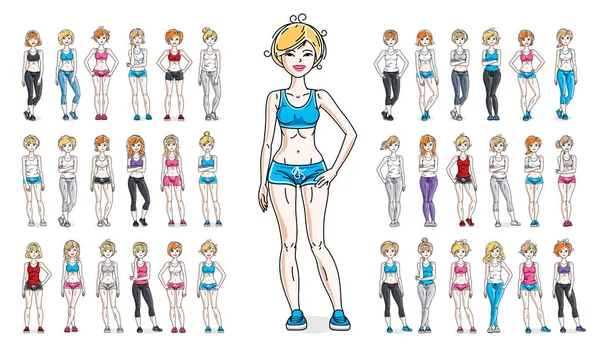 Sportovní Oblečení Roztomilé Atraktivní Ženy Vektorové Ilustrace Velká Sbírka Izolované — Stockový vektor