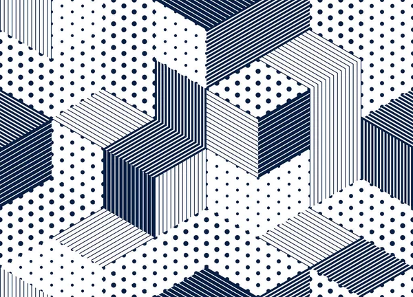 Dotée Motif Géométrique Isométrique Sans Couture Points Lignes Cubes Vectoriel — Image vectorielle