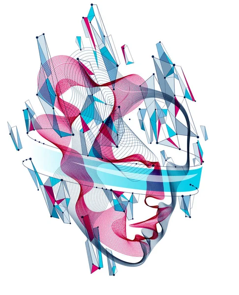 Technological Time Spirit Vector Visualization Shape Human Head Made Dotted — Stock Vector