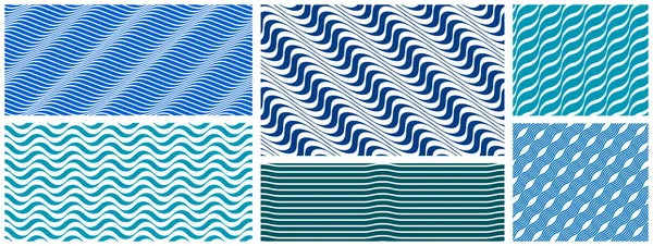 Geometric Wavy Lines Seamless Pattern Vector Set Dimensional Endless Background — Stock Vector