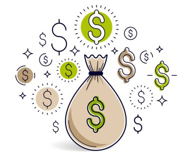Para çantası ve dolar simgesi vektör dizaynı, tasarruf veya yatırım kavramı.