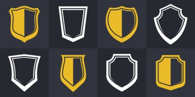 Klasik kalkan vektör seti, cephane amblemi koleksiyonu, savunma ve güvenlik simgeleri, boş ve boş tasarım ögeleri.