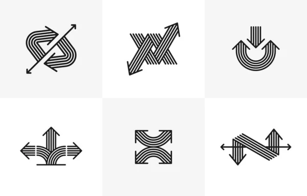 Concept Arrows Vector Logos Set Isolated Double Arrows Symbol Pictograms — Stock Vector