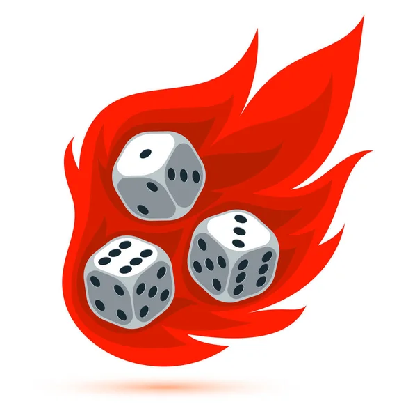 Dice Flames Falling Vector Illustration Gambling Games Design Board Games — Stockvector