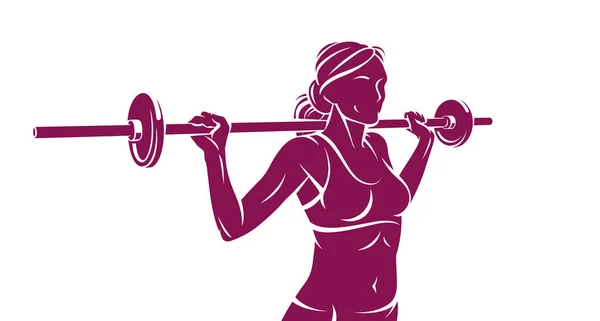 Push Barbell Gym Fitness Vector Illustration Young Attractive Woman Doing — 스톡 벡터
