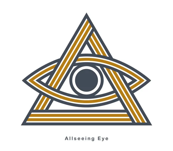 Todos Vendo Olho Vetor Pirâmide Triângulo Símbolo Antigo Estilo Linear — Vetor de Stock