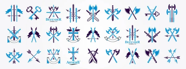 Emblematy Broni Emblematy Wektorowe Duży Zestaw Kolekcja Heraldycznych Elementów Konstrukcyjnych — Wektor stockowy