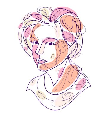 Woman beauty face vector linear illustration, delicate line art of attractive girl portrait, abstract feminine drawing minimal style isolated.