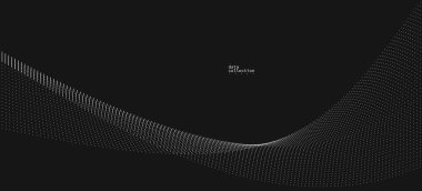 Koyu gri hava parçacıkları akış vektör tasarımı, dalgalı noktalar dizisi ile soyut arkaplan, dijital fütüristik çizim, nano teknoloji teması.