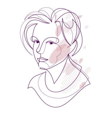 Woman beauty face vector linear illustration, delicate line art of attractive girl portrait, abstract feminine drawing minimal style isolated.
